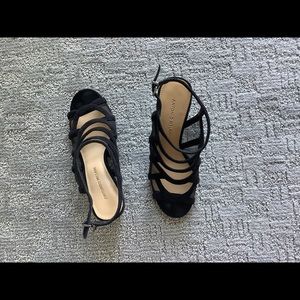 Antonio Melani black suede and mesh 4” dress heels